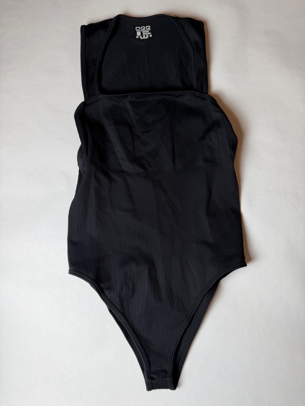 OQQ Black Ribbed Seamless Bodysuit Size XL